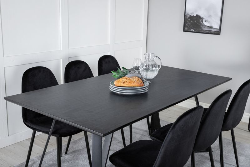 Venture Home Polar & Marina 6 st Matstolar Svart + Rektangulärt Matbord 180 x 90 Svart