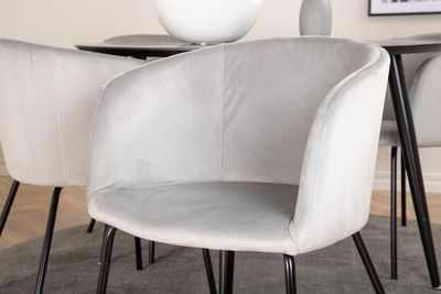 Venture Home Berit & Dipp 4 st Matstolar Grå + Runt Matbord ⌀115 Svart