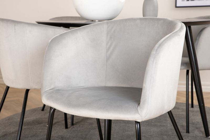 Venture Home Berit & Dipp 4 st Matstolar Grå + Runt Matbord ⌀115 Svart