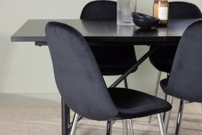 Venture Home Astrid & Polar Rektangulärt Matbord 200 x 90 Svart + 6 st Matstolar Svart