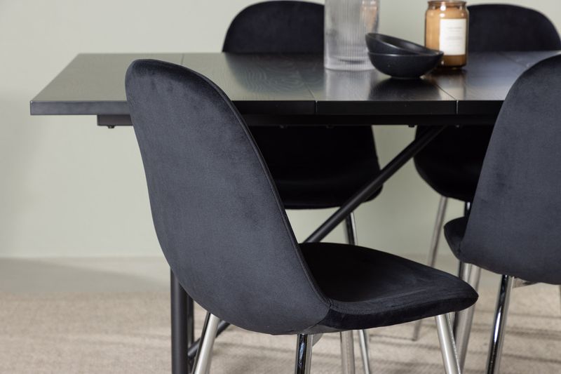 Venture Home Astrid & Polar Rektangulärt Matbord 200 x 90 Svart + 6 st Matstolar Svart