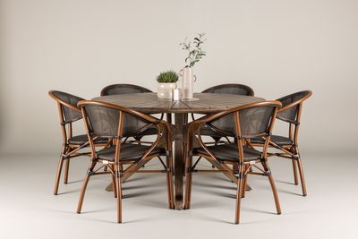 Venture Home Rosario & Vila Runt Matbord ⌀140 Brun + 6 st Caféstolar Svart