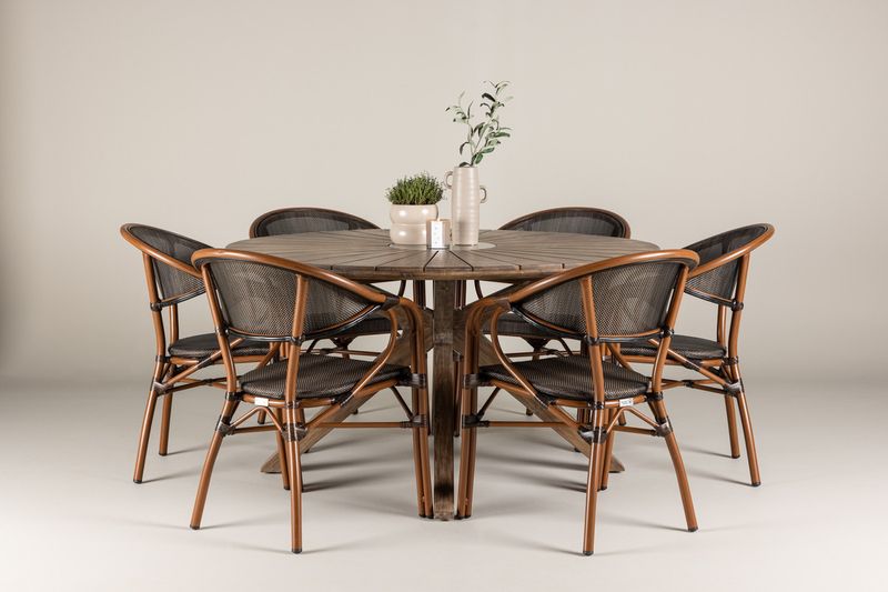 Venture Home Rosario & Vila Runt Matbord ⌀140 Brun + 6 st Caféstolar Svart