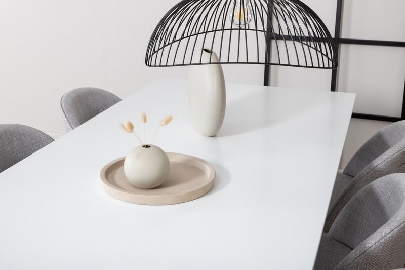 Venture Home Jimmy & Velvet Rektangulärt Matbord 195 x 90 Vit + 6 st Matstolar Grå