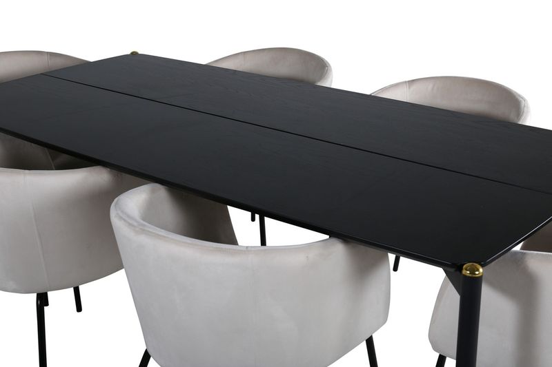 Venture Home Berit & Pelle 6 st Matstolar Beige + Rektangulärt Matbord 190 x 90 Svart