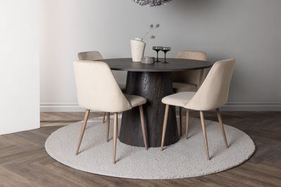 Venture Home Lanzo & Night Runt Matbord ⌀120 Mocka + 4 st Matstolar Beige