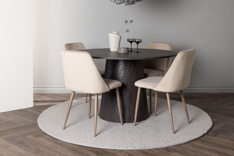 Venture Home Lanzo & Night Runt Matbord ⌀120 Mocka + 4 st Matstolar Beige