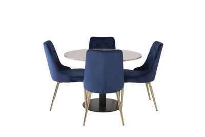 Venture Home Razzia & Velvet Deluxe Runt Matbord ⌀106 Grå + 4 st Matstolar Blå