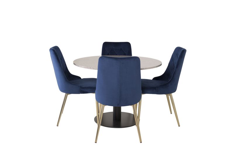 Venture Home Razzia & Velvet Deluxe Runt Matbord ⌀106 Grå + 4 st Matstolar Blå