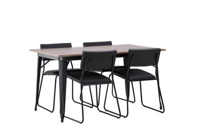 Venture Home Kenth & Tempe 4 st Matstolar Svart + Rektangulärt Matbord 140 x 80 Valnöt