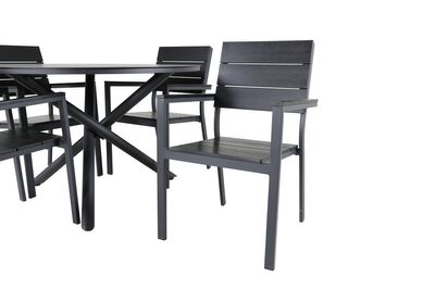 Venture Home Alma & Levels Runt Matbord ⌀120 Svart + 4 st Matstolar Svart
