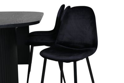 Venture Home Bianca & Polar Ovalt Matbord 200 x 90 Svart + 6 st Matstolar Svart