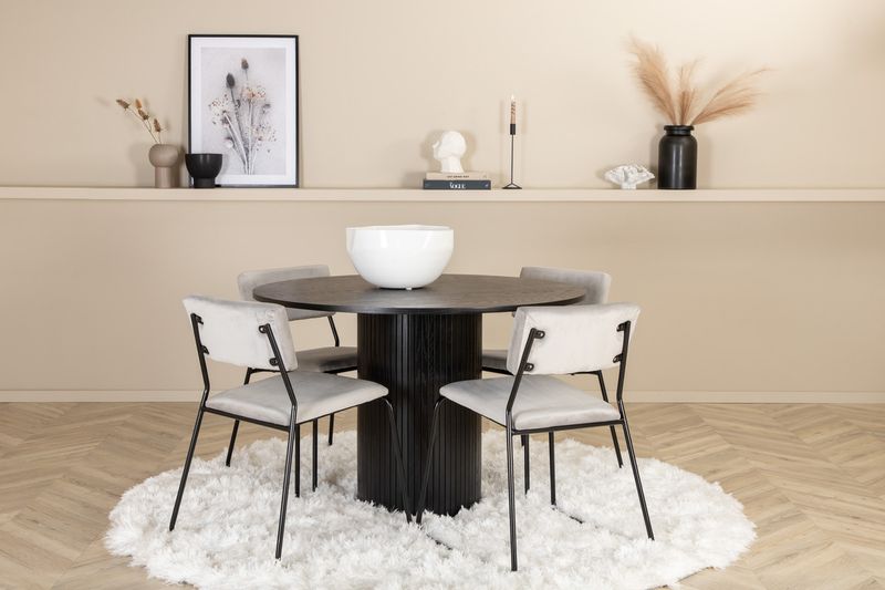 Venture Home Kenth & Bianca 4 st Matstolar Grå + Runt Matbord ⌀110 Svart