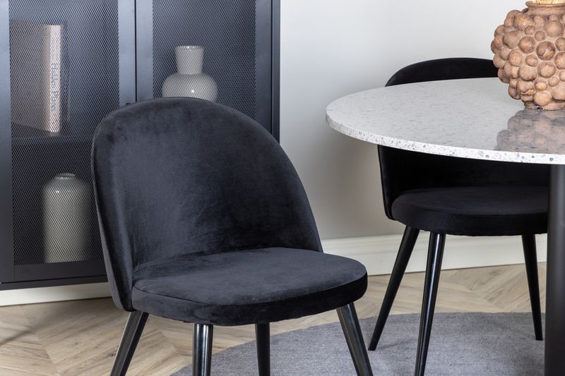 Venture Home Razzia & Velvet Runt Matbord ⌀106 Grå + 4 st Matstolar Svart