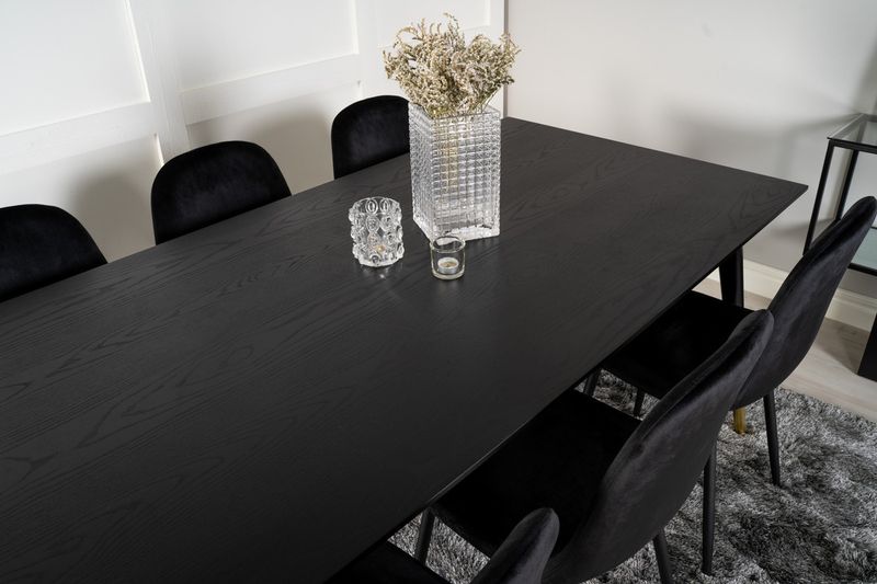 Venture Home Dipp & Polar Rektangulärt Matbord 180 x 90 Svart + 6 st Matstolar Svart