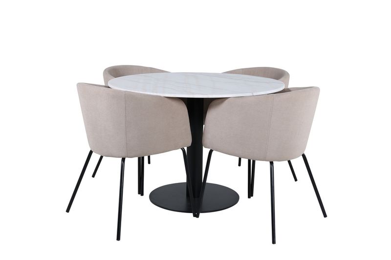 Venture Home Berit & Estelle 4 st Matstolar Beige + Runt Matbord ⌀106 Vit