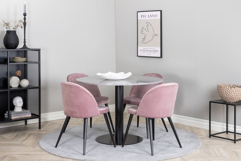 Venture Home Razzia & Velvet Runt Matbord ⌀106 Grå + 4 st Matstolar Gammelrosa
