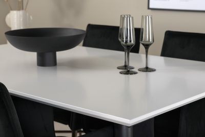 Venture Home Jimmy & Petra Rektangulärt Matbord 150 x 90 Vit + 4 st Matstolar Svart