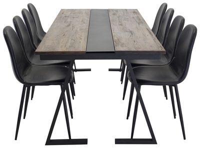 Venture Home Jakarta & Polar Rektangulärt Matbord 200 x 90 Svart + 8 st Matstolar Svart