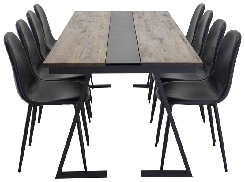Venture Home Jakarta & Polar Rektangulärt Matbord 200 x 90 Svart + 8 st Matstolar Svart