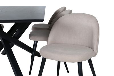 Venture Home Velvet & Piazza 6 st Matstolar Beige + Rektangulärt Matbord 180 x 90 Svart