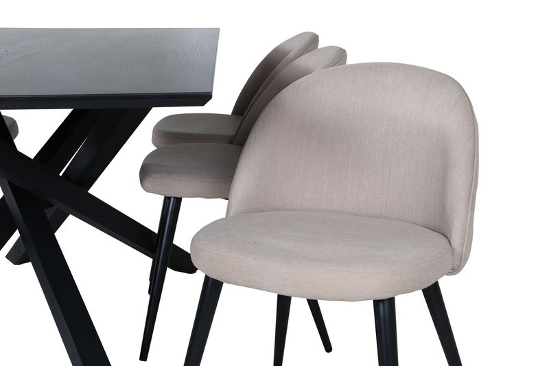 Venture Home Velvet & Piazza 6 st Matstolar Beige + Rektangulärt Matbord 180 x 90 Svart