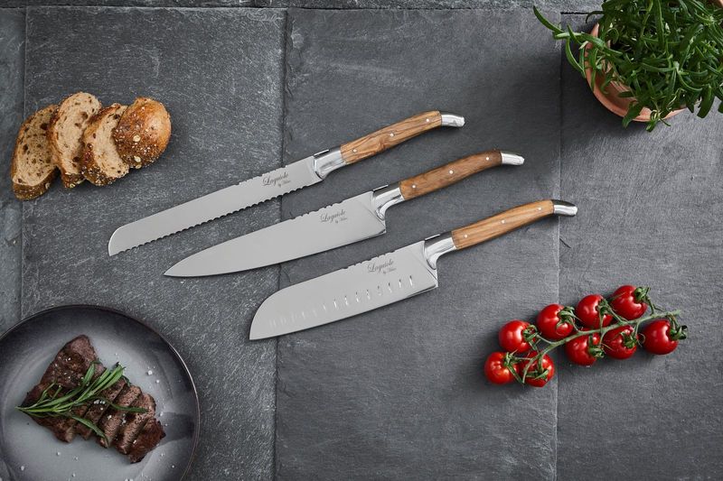 Laguiole By Hâws kockknivset med 3 delar, handtag i olivträ