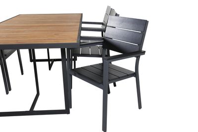 Venture Home Khung & Levels Rektangulärt Matbord 200 x 100 Natur + 6 st Matstolar Svart