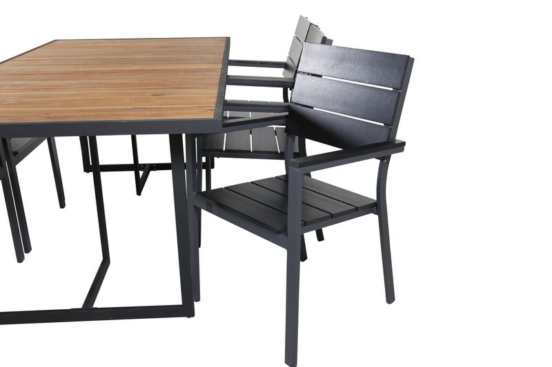 Venture Home Khung & Levels Rektangulärt Matbord 200 x 100 Natur + 6 st Matstolar Svart