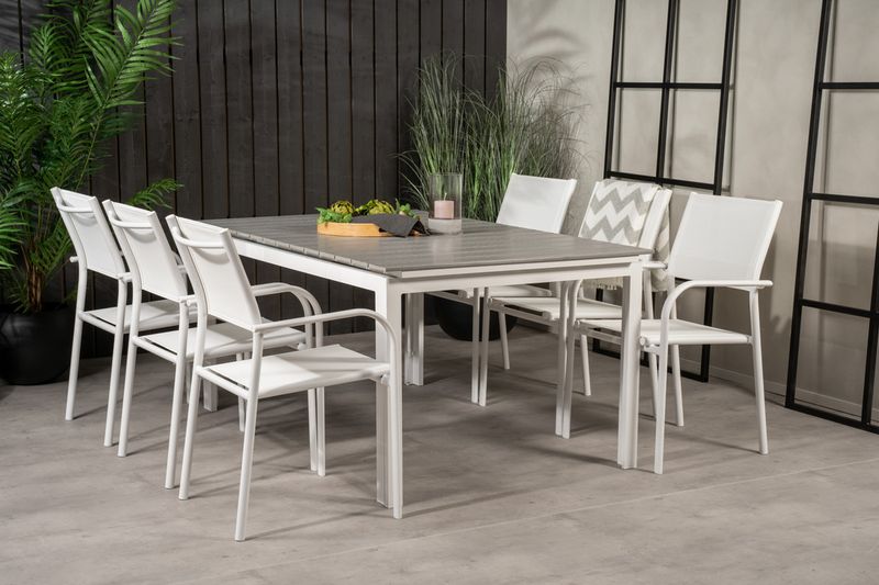 Venture Home Levels & Santorini Rektangulärt Matbord 160 x 100 Vit + 6 st Matstolar Vit