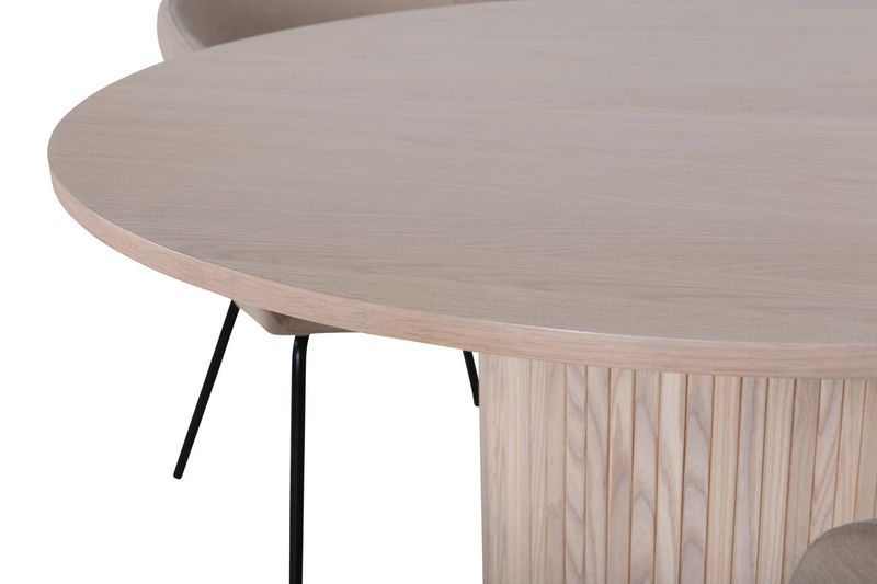 Venture Home Berit & Bianca 4 st Matstolar Beige + Runt Matbord ⌀110 Vitputsad