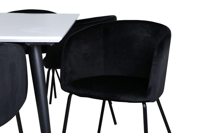 Venture Home Berit & Jimmy 6 st Matstolar Svart + Rektangulärt Matbord 195 x 90 Vit
