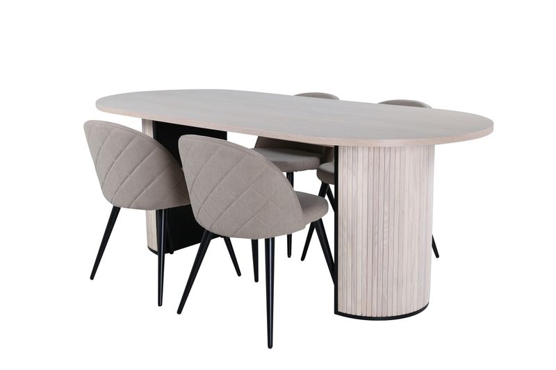 Venture Home Bianca & Velvet Ovalt Matbord 200 x 90 Vitputsad + 4 st Matstolar Beige