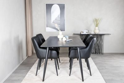 Venture Home Dipp & Comfort Rektangulärt Matbord 180 x 90 Svart + 4 st Matstolar Svart