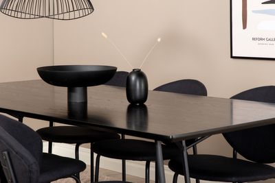 Venture Home Vault & Petra 6 st Matstolar Svart + Rektangulärt Matbord 190 x 90 Svart