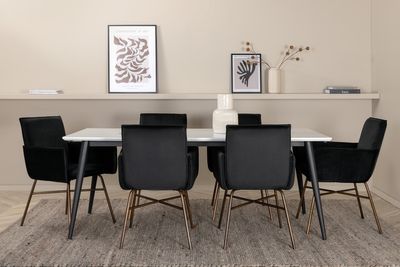 Venture Home Jimmy & Petra Rektangulärt Matbord 195 x 90 Vit + 6 st Matstolar Svart