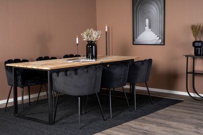 Venture Home Limhamn & Cirebon Matstolar Svart + Rektangulärt Matbord 200 x 90 Natur