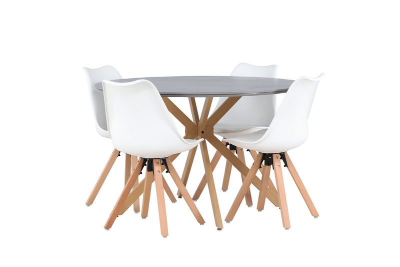 Venture Home Piazza & Zeno Runt Matbord ⌀120 Grå + 4 st Matstolar Vit