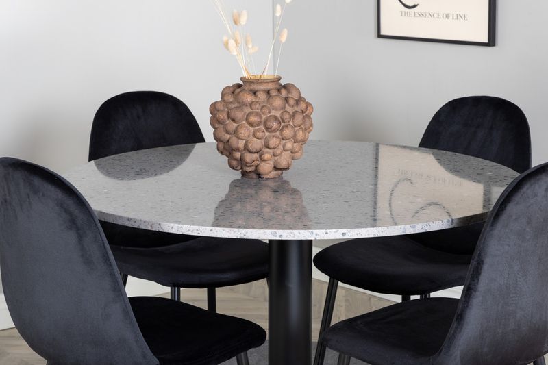 Venture Home Razzia & Polar Runt Matbord ⌀106 Grå + 4 st Matstolar Svart