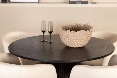 Venture Home Berit & Bianca 4 st Matstolar Beige + Runt Matbord ⌀110 Svart