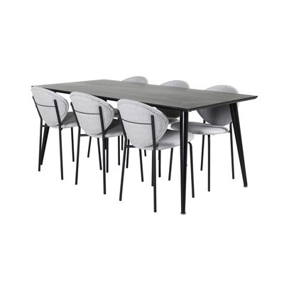Venture Home Vault & Dipp 6 st Matstolar Grå + Rektangulärt Matbord 180 x 90 Svart