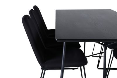 Venture Home Muce & Petra 6 st Matstolar Svart + Rektangulärt Matbord 190 x 90 Svart
