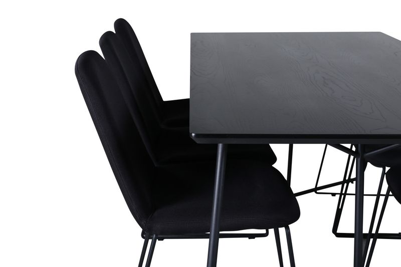 Venture Home Muce & Petra 6 st Matstolar Svart + Rektangulärt Matbord 190 x 90 Svart