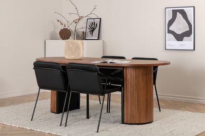 Venture Home Tvist & Bianca Matstolar 4-pack Svart + Ovalt Matbord 200 x 90 Valnöt