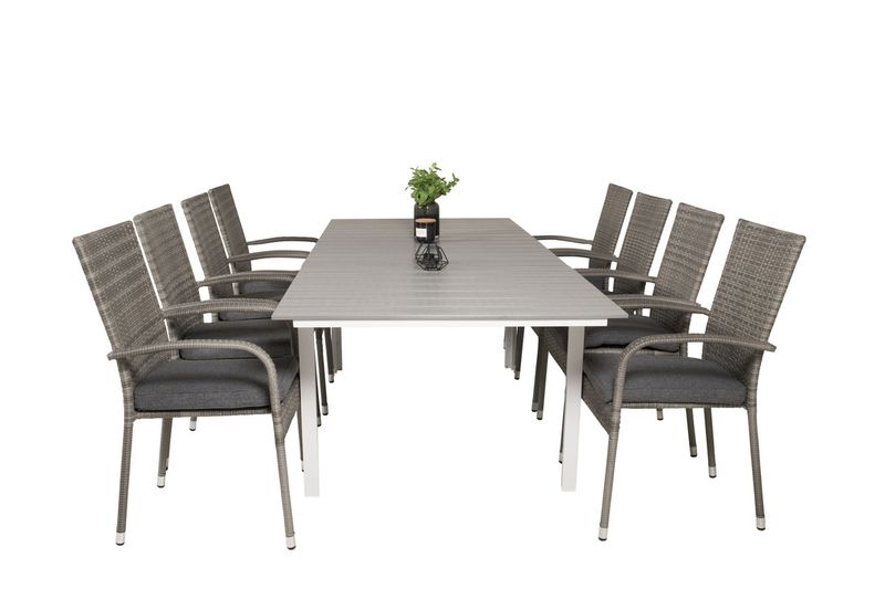 Venture Home Levels & Anna Rektangulärt Matbord 160 x 100 Vit + 8 st Matstolar Grå