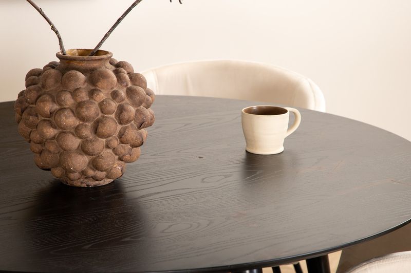 Venture Home Berit & Dipp 4 st Matstolar Beige + Runt Matbord ⌀115 Svart