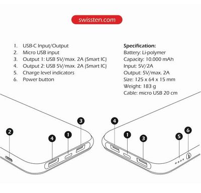 SWISSTEN POWERBANK 10 000 mAh