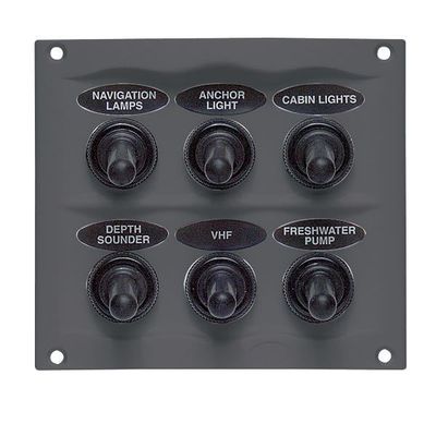 BEP Stänktäta elpanel med 6 strömbrytare, 12V