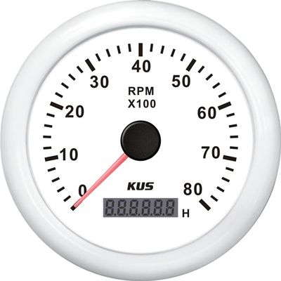 Kus Varvräknare bensin 0-8000rpm m. timräkn. vit 12/24v ø85