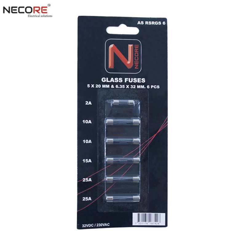 SÄKRINGSSORTIMENT, GLAS, 6 st